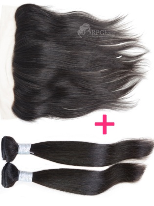 2 Bundles Silky Straight Indian Virgin Hair Weaves with one Lace Closure