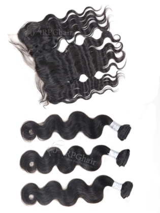 3 Bundles Body Wave Indian Virgin Hair Weaves with A Lace Closure