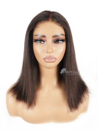 Cut Lace 14" 150% Density Yaki Straight Bob Hair Style Indian Virgin Hair HD Lace Front Wig[CSL245]