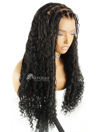 26" Boho Box Braided With Boho Curls Knotless Full Lace Wig With Invisible Drawstring [HE02]