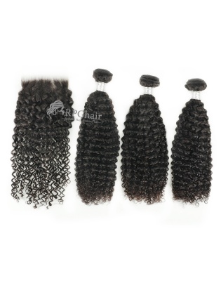 3 Bundles Deep Curly Indian Virgin Hair Weaves with A Lace Closure/ Frontal [CHW26]