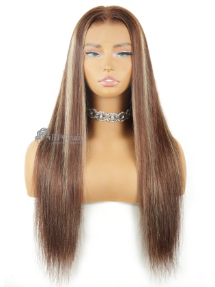 Brown Glonde Highlights Silky Straight HD Lace Clean Hairline 13x5 Lace Frontal Wig [LHW03]