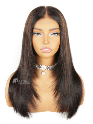 Brown Highlight Silky Straight Layered Bob Glueless 2x6 Closure HD Lace Wig [HCW08]