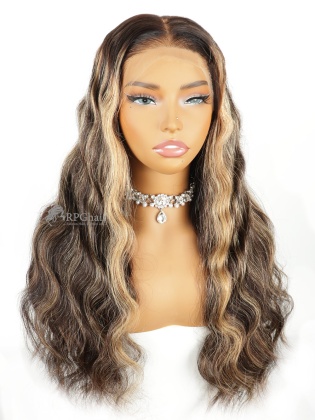 Honey Blonde Highlight Body Wave Invisi-Strap Snug Fit Glueless 360 HD Lace Wig & Clean Hairline [ISW04]