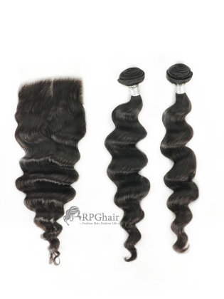 2 Bundles Deep Wave Indian Virgin Hair Weaves with one Lace Closure