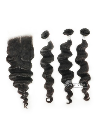 3 Bundles Water Wave Indian Virgin Hair Weaves with A Lace Closure