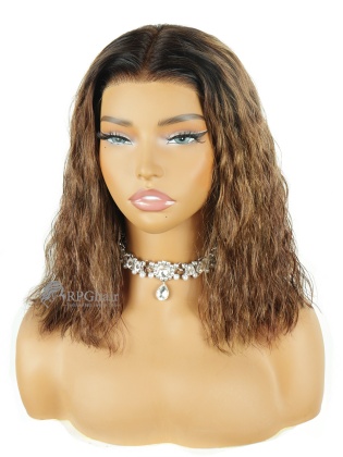 Wear & Go Glueless 9x6 HD Lace Wig  Ombre Brown Wavy Bob Pre-Cut & Pre-Plucked & Pre-Bleached [WG12]