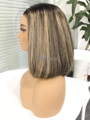 Wear & Go Glueless 9x6 HD Lace Wig  Ombre Highlight Straight Bob Pre-Cut & Pre-Plucked & Pre-Bleached [WG14]