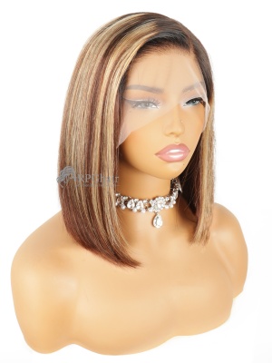 Brown Highlight Ombre Silky Straight Bob Glueless 2x6 / 5x5 Closure HD Lace Wig [HCW12]