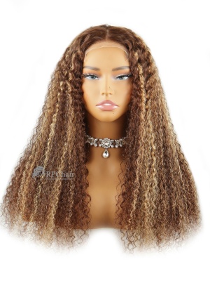 Honey Blonde Highlight Curly Glueless 5x5 Closure HD Lace Wig [HCW06]