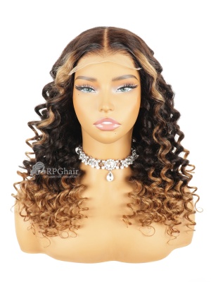 Ombre Blonde Highlights Loose Curly Glueless 5x5 / 7x6 Closure HD Lace Wig [HCW04]