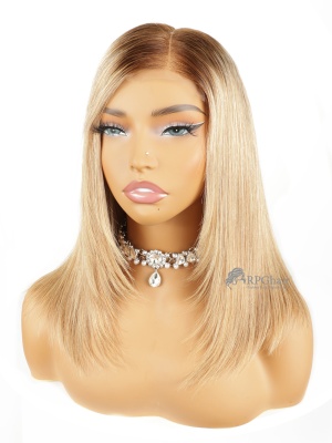 Ombre Blonde Silky Straight Layered Bob Glueless 2x6 / 5x5 Closure HD Lace Wig [HCW09]